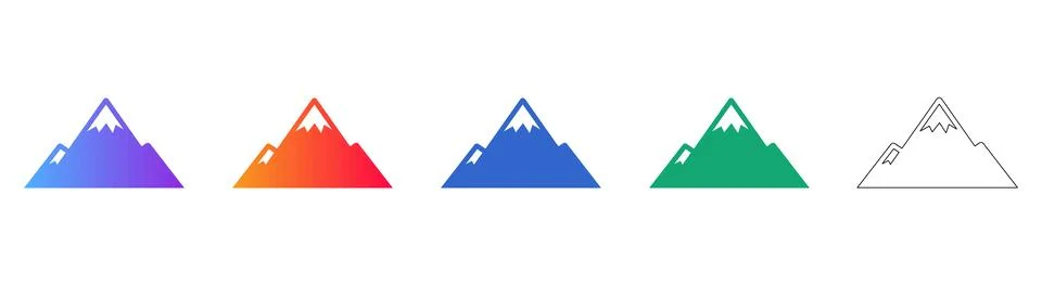 Mountain Peak Icon Set in Gradient and Outline Styles Stock Illustration