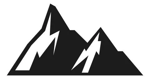 Mountain peak icon. Simple black landscape. Everest logo Stock Illustration