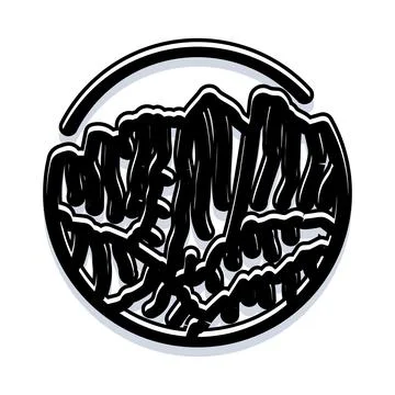 Mountain peak line art logo design in circle Stock Illustration