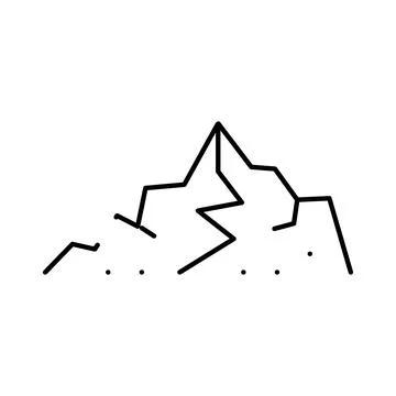 Mountain peak line art simple nature icon black Stock Illustration