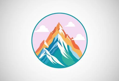 Mountain peak logo design template. Outdoor hiking adventure icon vector il.. Stock Illustration