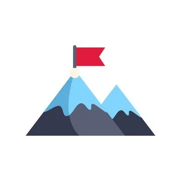 Mountain peak with red flag symbolizing business goal Stock Illustration
