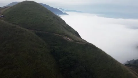 Mountain Peak Sea of Clouds Aerial Drone View with Majestic Nature Scenery Stock Footage 326736232