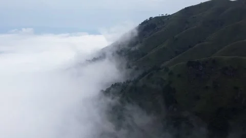 Mountain Peak Sea of Clouds Aerial Drone View with Majestic Nature Scenery Stock Footage 326736309