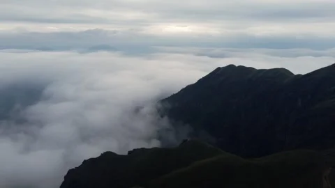 Mountain Peak Sea of Clouds Aerial Drone View with Majestic Nature Scenery Stock Footage 326736327