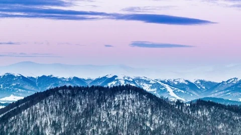 Mountain peak with snow blow by wind. Winter landscape. Cold day, with snow. Stock Footage