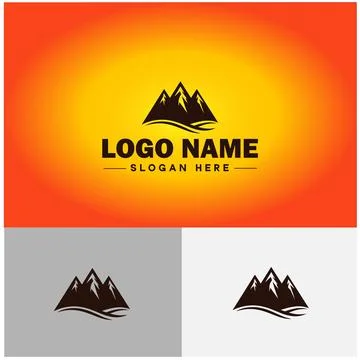Mountain peak summit logo vector art Outdoor hiking adventure icon travel l.. Illustrazione stock