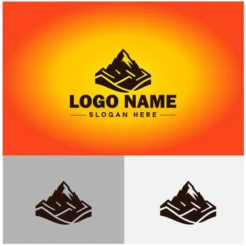 Mountain peak summit logo vector art Outdoor hiking adventure icon travel l.. Illustrazione stock