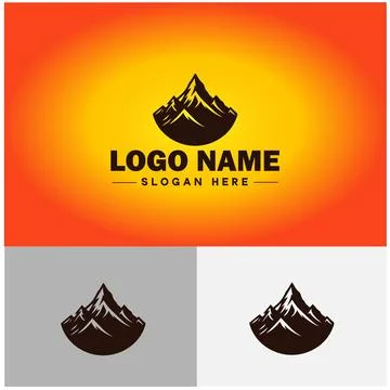 Mountain peak summit logo vector art Outdoor hiking adventure icon travel l.. Illustrazione stock