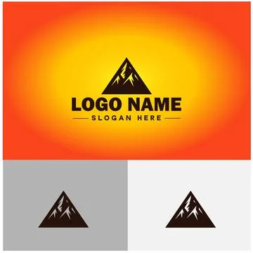 Mountain peak summit logo vector art Outdoor hiking adventure icon travel l.. Stock Illustration