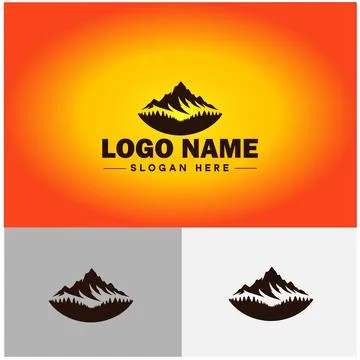Mountain peak summit logo vector art Outdoor hiking adventure icon travel l.. Stock Illustration