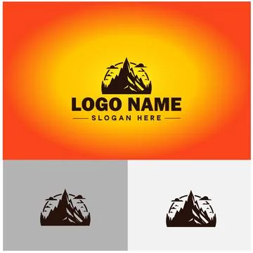 Mountain peak summit logo vector art Outdoor hiking adventure icon travel l.. Illustrazione stock