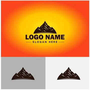 Mountain peak summit logo vector art Outdoor hiking adventure icon travel l.. Illustrazione stock