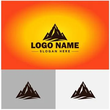 Mountain peak summit logo vector art Outdoor hiking adventure icon travel l.. Stock Illustration