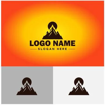 Mountain peak summit logo vector art Outdoor hiking adventure icon travel l.. Stock Illustration