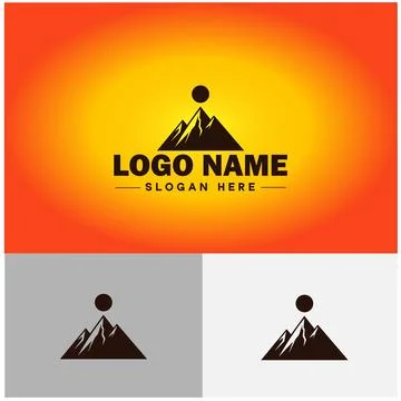 Mountain peak summit logo vector art Outdoor hiking adventure icon travel l.. Stock Illustration