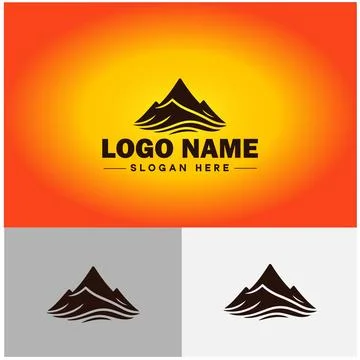 Mountain peak summit logo vector art Outdoor hiking adventure icon travel l.. Illustrazione stock