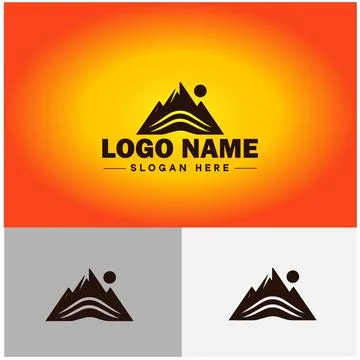 Mountain peak summit logo vector art Outdoor hiking adventure icon travel l.. Illustrazione stock