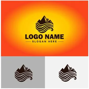 Mountain peak summit logo vector art Outdoor hiking adventure icon travel l.. Stock Illustration