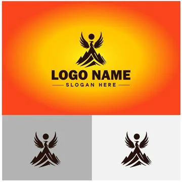 Mountain peak summit logo vector art Outdoor hiking adventure icon travel l.. Stock Illustration