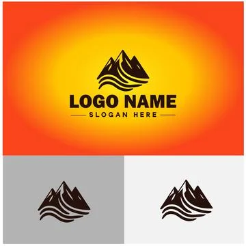 Mountain peak summit logo vector art Outdoor hiking adventure icon travel l.. Illustrazione stock