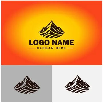 Mountain peak summit logo vector art Outdoor hiking adventure icon travel l.. Stock Illustration