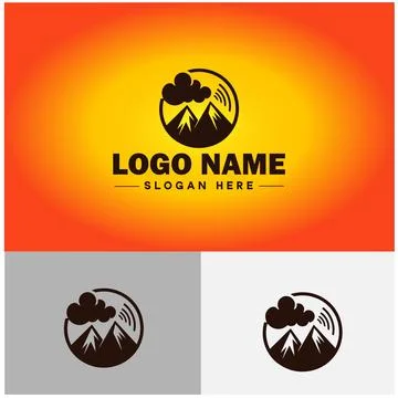 Mountain peak summit logo vector art Outdoor hiking adventure icon travel l.. Illustrazione stock