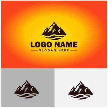Mountain peak summit logo vector art Outdoor hiking adventure icon travel l.. Illustrazione stock