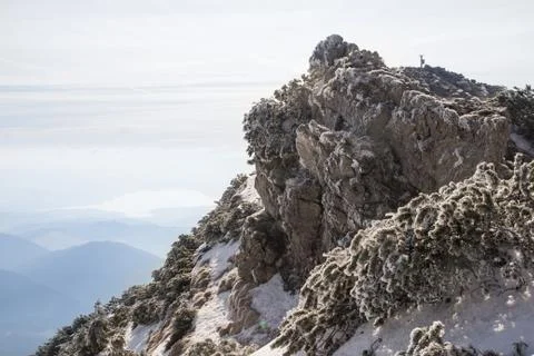 Mountain peak summit in winter Stock Photos