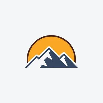 Mountain peak sunset logo design. Modern and minimalist mountain peak logo .. Stock Illustration