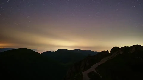 Mountain Peak Sunset to Night Timelapse with Silhouetted Ridges and Milky Way Stock-Footage 313593990