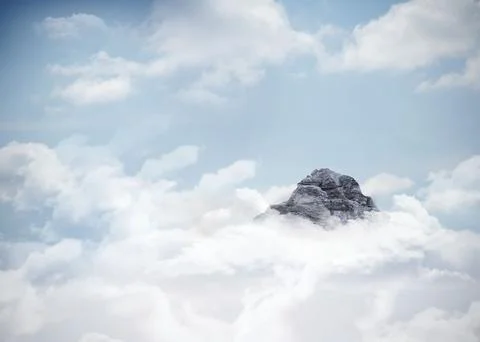 Mountain peak through the clouds Stock Illustration