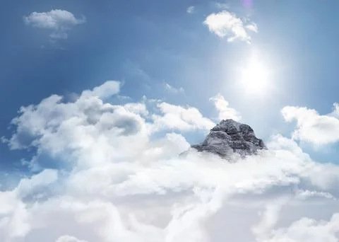 Mountain peak through the clouds Stock Illustration