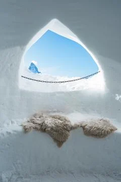Mountain Peak View from Ice Structure, Zermatt Ski Resort Stock Photos