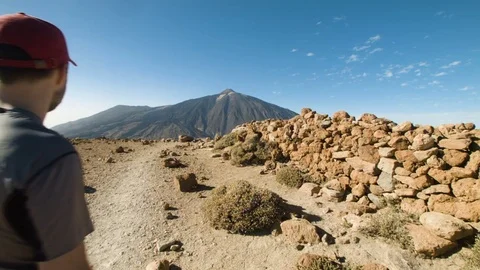 Mountain Peak. Young Man Looking Around Stock Footage 77567336