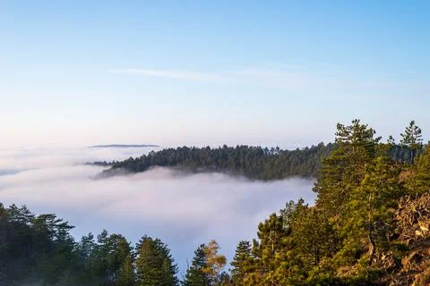 Mountain peaks above clouds Stock Photos