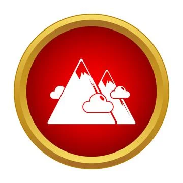 Mountain peaks and clouds icon in red circle 스톡 일러스트