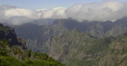 Mountain peaks in the clouds, Madeira, 4K Stock Footage 246352673