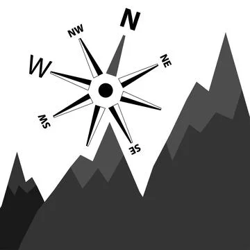 Mountain peaks with compass Stock Illustration