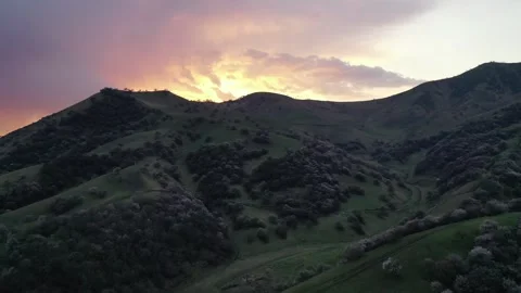 Mountain Peaks Dramatic Pink Orange Sunset Spring Aerial (Clip 2) Stock Footage 339795267