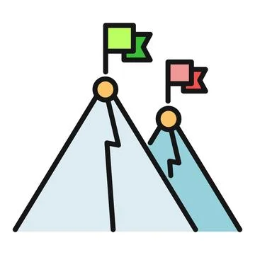 Mountain peaks with flags representing business goals achievement Stock Illustration
