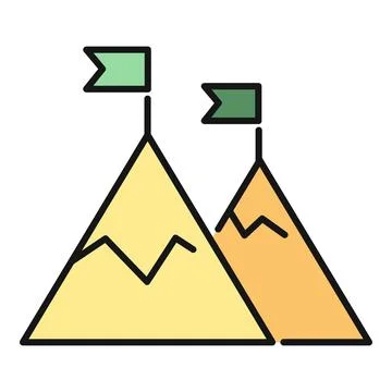 Mountain peaks with flags symbolizing reaching goals Stock Illustration