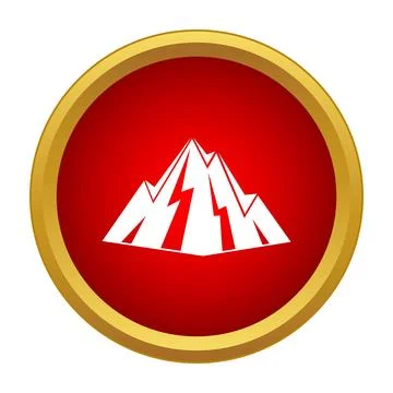 Mountain peaks icon in gold framed red circle Stock Illustration