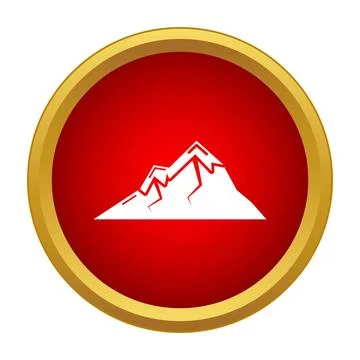 Mountain peaks icon on a red circle background Stock Illustration