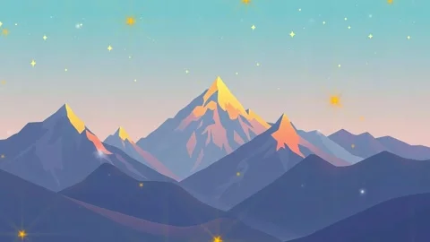 Mountain Peaks with Starry Lights: Animated Scene Depicting Scenic Heights and Stock Footage 307473498