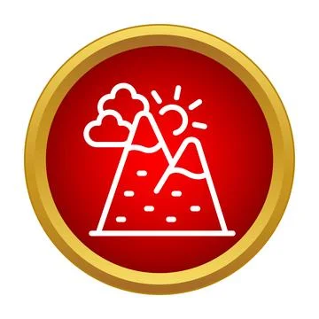 Mountain peaks with sun and clouds line icon Stock Illustration