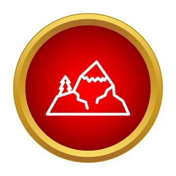 Mountain peaks with tree in red circle icon Stock Illustration