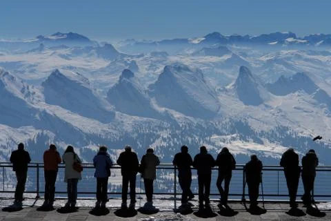 Mountain people at watching platform Stock Photos
