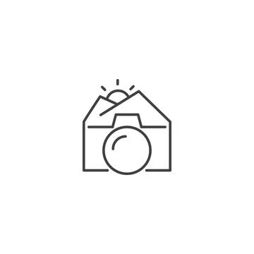 Mountain photography, camera with mountain. Vector icon logo template Illustrazione stock
