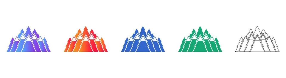 Mountain Pine Forest Icon Set Illustrazione stock